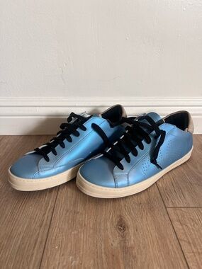 P448 Women's John Solaris Metallic Light Blue Low-Top Sneakers with Black Laces